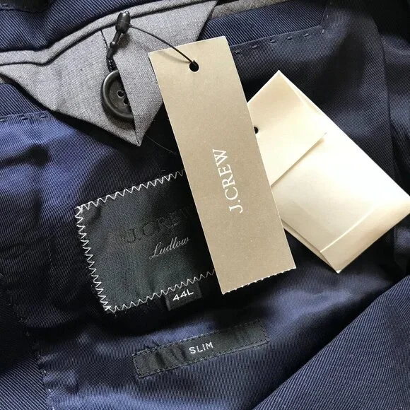 NWT JCrew Ludlow Jacket Mens 44 L Navy Blue Slim Fit Coat Italian AT050 NEW